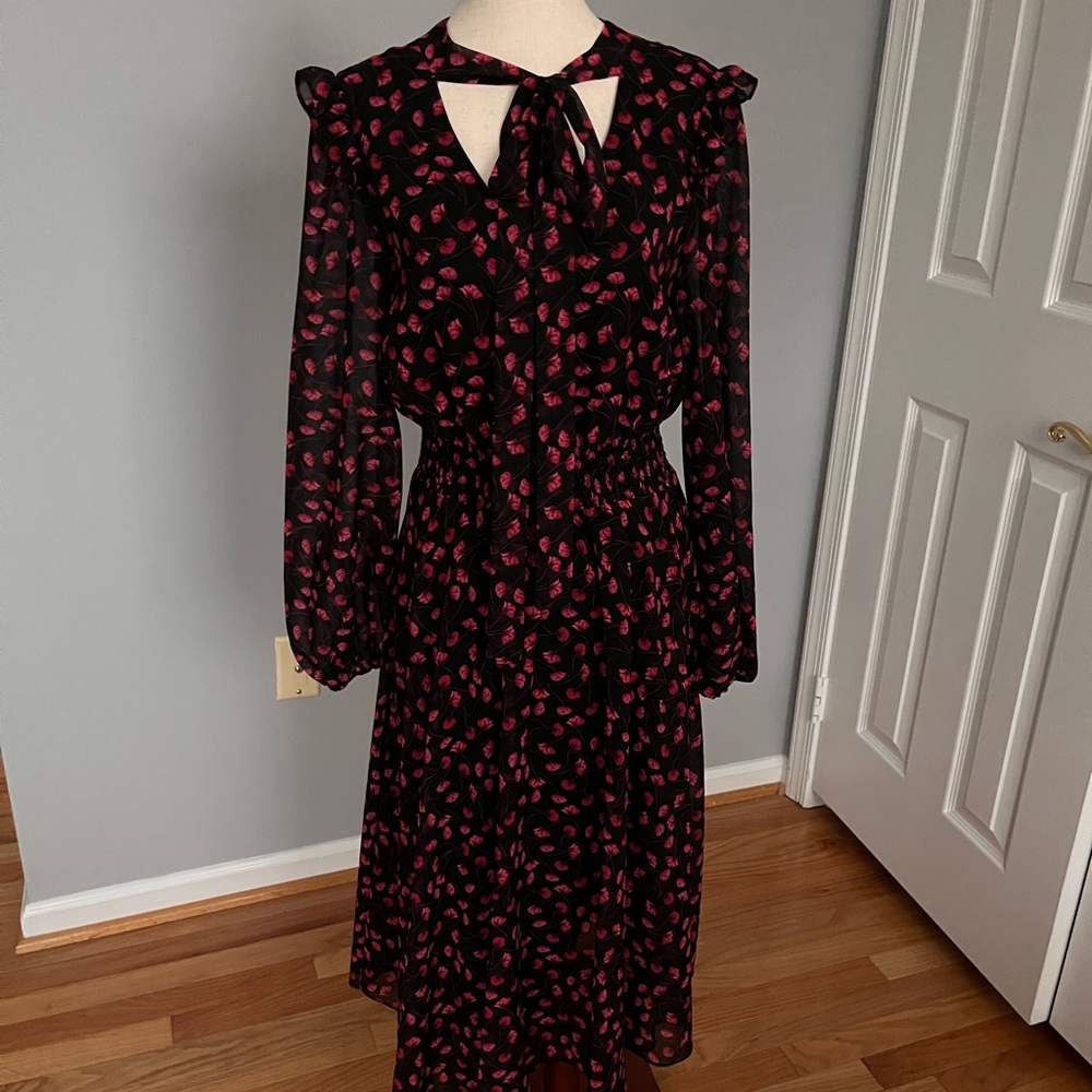 Milly Black and Red A-line Long Sleeve Dress
